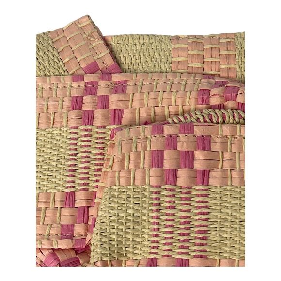 A New Day Pink Plaid Large Raffia Wristlet Clutch Purse 11.5x8 Bow MSRP$20 - Picture 5 of 10